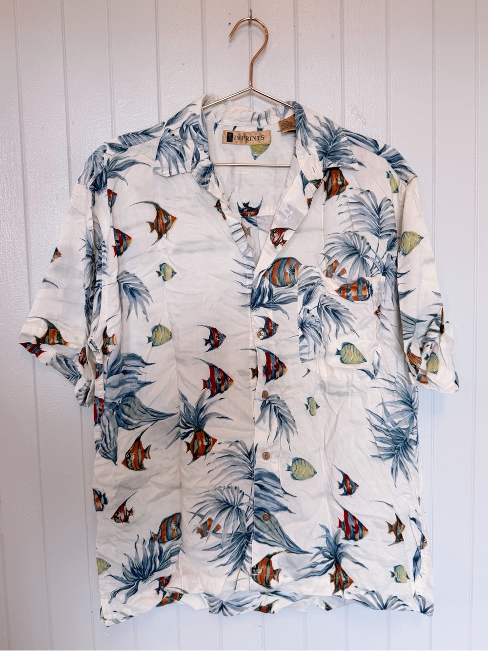 Men's White Tropical Fish Print Short Sleeve Shirt